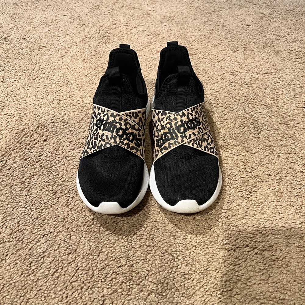Adidas leopard print and black women slip on shoes